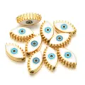 Abalorios de aleacion de mal de ojo dorado para pulseras collares accesorios DIY - Estilo de Ojo con Pestañas (PJ036) / Blanco