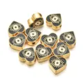 Abalorios de aleación de ojo malvado de corazón negro dorado para pulsera y collar - Estilo Corazón (PJ037) / Negro