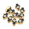 Cuentas de aleación mano de Fátima dorada con esmalte negro y mal de ojo para pulseras DIY. - Estilo Mano de Hamsa (PJ038) / Negro