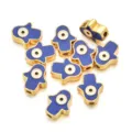 Cuentas de aleación de mal de ojo de mano de Hamsa de doble cara chapadas en oro aceite accesorios - Estilo Mano de Hamsa (PJ038) / Azul