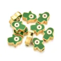 Cuentas de aleación mano de Fátima ojo turco verde oro para joyas pulseras DIY hechas mano. - Estilo Mano de Hamsa (PJ038) / Verde
