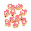 Abalorios de aleacion de mano de Fatima rosa mal de ojo para pulseras collares DIY. - Estilo Mano de Hamsa (PJ038) / Rosa rojo