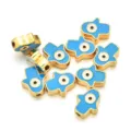 Cuentas de mano Hamsa de aleación chapada en oro mal de ojo para hacer joyas de bricolaje 1pc - Estilo Mano de Hamsa (PJ038) / Azul claro