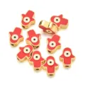 Cuentas de aleación de mano de Fátima mal de ojo rojo variante para joyería DIY - Estilo Mano de Hamsa (PJ038) / Rojo