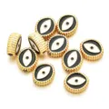 Abalorios espaciadores de aleación de mal de ojo de doble cara para hacer joyas de pulseras - Estilo Ojo de Doble Cara Ovalado (PJ039) / Negro
