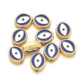 Abalorios de metal de mal de ojo dorados para hacer pulseras y collares de bricolaje hechos a mano. - Estilo Ojo de Doble Cara Ovalado (PJ039) / Azul