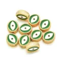 Abalorios mal de ojo de aleación dorada esmalte verde dijes espaciadores para hacer joyas artesanales - Estilo de Ojo Ovalado (PJ039) / 1 Pieza / Verde