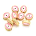 Abalorios con dijes de mal de ojo rosa de aleación chapada en oro para pulseras. - Estilo de Ojo Ovalado (PJ039) / 1 Pieza / Rosa