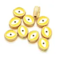 Abalorios de mal de ojo de aleación dorada con esmalte amarillo, gran agujero para joyería DIY. - Estilo de Ojo Ovalado (PJ039) / 1 Pieza / Amarillo