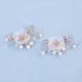 Clips para zapatos de novia desmontables con flores de malla, perlas y pedrería elegante. - Par de adornos para zapatos