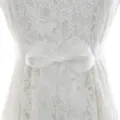 White lace dress featuring a delicate organza bow belt, elegant bridal waist sash accessory. - With White Organza Ribbon