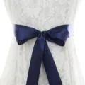 Navy blue satin ribbon belt with bow for wedding dress, elegant bridal waist sash accessory. - With Navy Blue Ribbon