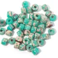 Grüne gesprenkelte Großloch-Perlen für DIY Armband Halskette Schmuck Zubehör 10Stk - 10er Pack / Türkisfarbener Gestreifter Stil (PJ162)