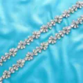 Exquisite crystal rhinestone applique trim detail for bridal dress gown belt DIY decoration. - 45cm / Silver