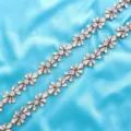 Exquisite rhinestone applique detail showcasing sparkling crystal floral patterns for bridal gowns. - 45cm / Rose Gold