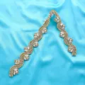 Sparkling rhinestone applique trim for wedding dress belt bridal waistband DIY sewing craft. - Gold