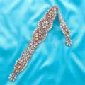Exquisite bridal rhinestone applique detail, sparkling crystals and pearls for wedding dress sash. - Rose Gold