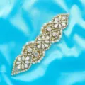 Exquisite rhinestone and pearl applique detail for bridal sashes, sparkling crystal patch. - Gold