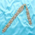 Bridal crystal rhinestone belt applique bridal wedding dress sash accessory sparkling design - Gold
