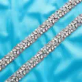 Detailed view of sparkling rhinestone pearl bridal belt trim wedding dress decorative accessory. - 45cm / Rose Gold