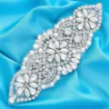 Bridal rhinestone applique pearl crystal patch for wedding dress sash belt sewing DIY craft detail. - Silver