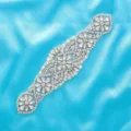 Bridal rhinestone belt applique crystal wedding dress waist band sparkling floral patch - Silver