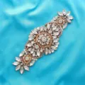 Bridal rhinestone applique crystal wedding dress sash belt sparkly beaded patch trim - Rose Gold