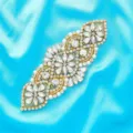 Exquisite rhinestone applique for bridal belt and wedding dress decoration, shiny crystals. - Gold