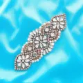Close-up of sparkling rhinestone applique, crystal bead patch for bridal belt and wedding dress. - Rose Gold