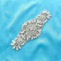 Bridal crystal rhinestone appliqué trim detail close up for wedding dress sash belt DIY - Silver
