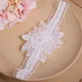 Exquisite white lace bridal garter with embroidered floral applique and pearl center for wedding. - White