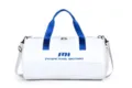White cylindrical sports duffel bag with blue straps, large capacity gym yoga training bag - White
