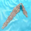 Bridal rhinestone belt detail, sparkling crystal applique patch for wedding dress sash. - Rose Gold