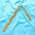 Gold rhinestone trim applique for bridal wedding dress belt sash, close-up detail. - 1 Yard / Gold