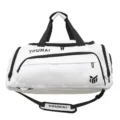 Large capacity sports duffel bag with shoe compartment and wet pocket for gym and travel. - White
