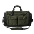 Large capacity green travel duffel bag with front pockets and adjustable shoulder strap. - Green