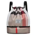 Sac à dos cordon multifonctionnel à motif écossais classique et compartiment étanche. - Carreaux kaki - découpe aléatoire