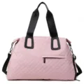 Pink quilted travel duffel bag with black straps for women daily casual fitness and trips - Light Pink