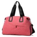 Pink quilted travel duffel bag for women, large capacity shoulder fitness gym bag - Rose Pink