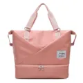 Pink travel duffel bag with separate shoe compartment, large capacity gym bag for women. - Pink