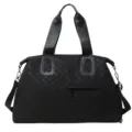 Black quilted travel duffel bag with shoulder strap, large capacity gym and sports bag. - Black