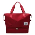Red travel duffel bag large capacity fitness gym bag with separate shoe compartment. - Red