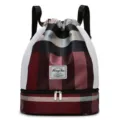 Multifunctional travel drawstring backpack large capacity waterproof gym bag for sports swimming. - Red Plaid - Random Pattern Cut