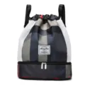 Multifunctional travel backpack waterproof drawstring sports gym bag with shoe compartment - Black Plaid - Random Pattern Cut