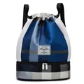 Waterproof drawstring sports backpack with wet dry separation for travel and fitness. - Blue Plaid - Random Pattern Cut
