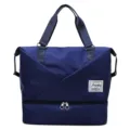 Blue travel duffel bag with bottom compartment and dual handles for gym and sports - Dark Blue
