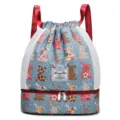 Sac à dos cordon imprimé lapin bleu, sac de sport fitness avec compartiment étanche femme. - Motif lapin bleu - découpe aléatoire