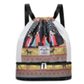 Sac à dos de sport cordon multifonctionnel imprimé ethnique et compartiment inférieur. - Imprimé beauté coloré - découpe aléatoire