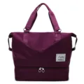Large capacity purple travel duffel bag for women, lightweight gym bag with shoe compartment. - Deep purple