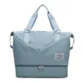 Light blue travel duffel bag large capacity fitness gym bag with shoe compartment. - Sky Blue